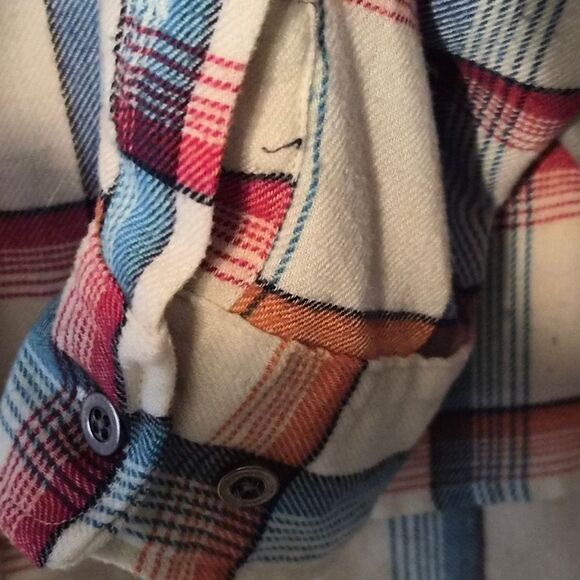 Ocean + Coast Mens XL PlaFlannel Red White & Blue Long Sleeve Button Up Shirt - Picture 4 of 6